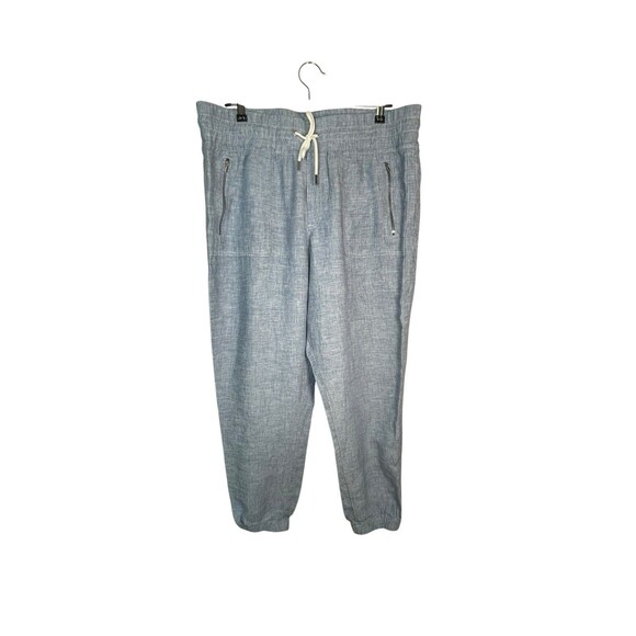 Athleta‎ Cabo Linen Jogger Pants Tapered Pull On Chambray Blue Women Size 14 - Picture 2 of 13